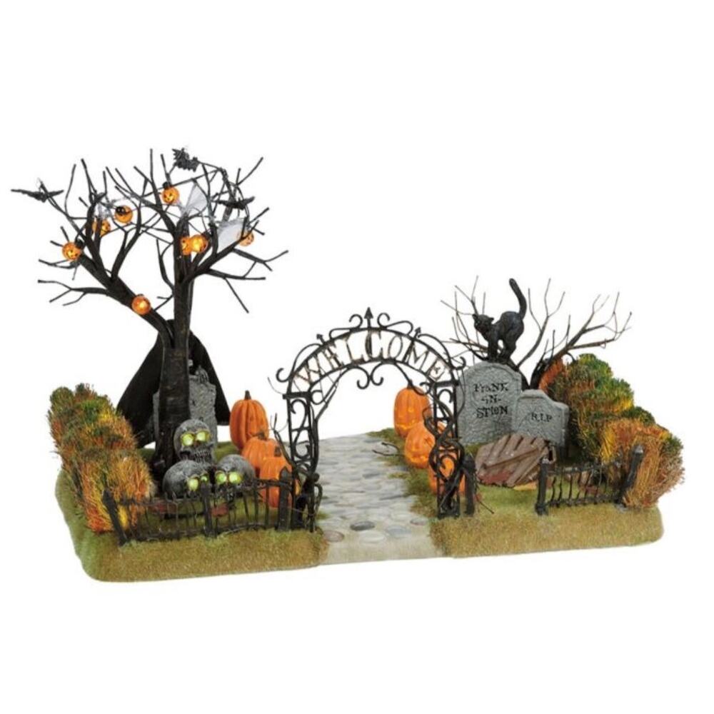 Dept 56 Snow Village Haunted Yard Halloween Decor in Original Box Goth Lighted - Picture 2 of 8